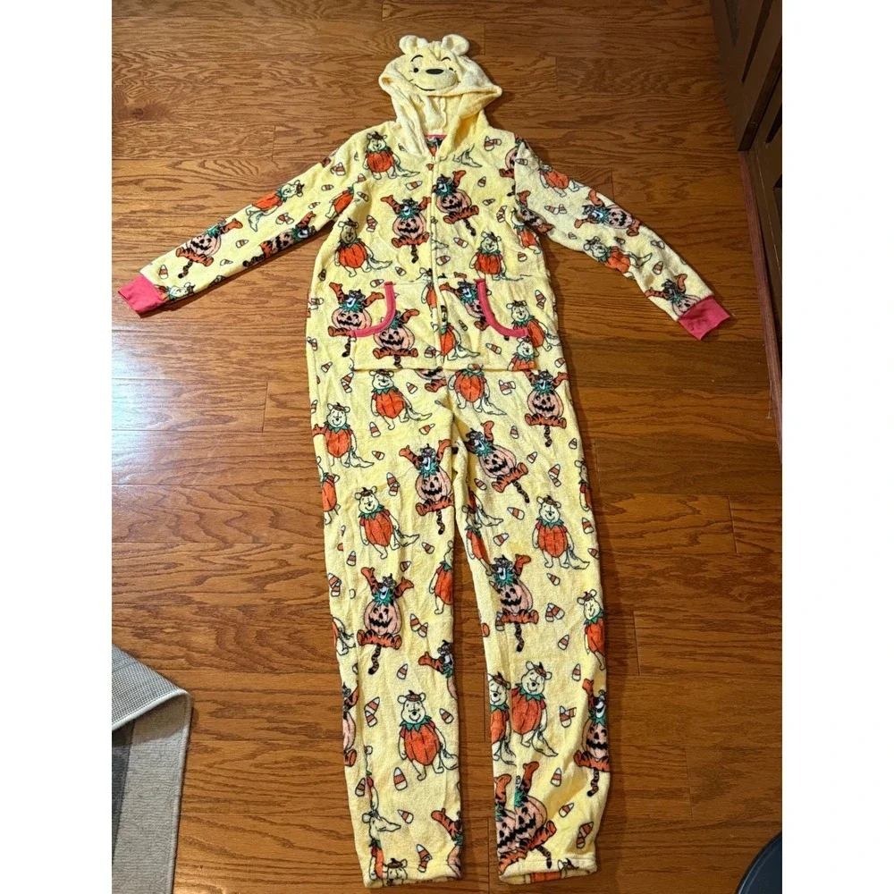 Disney Winnie the Pooh Tigger Halloween Pumpkin Fleece Union Suit Medium 8-10